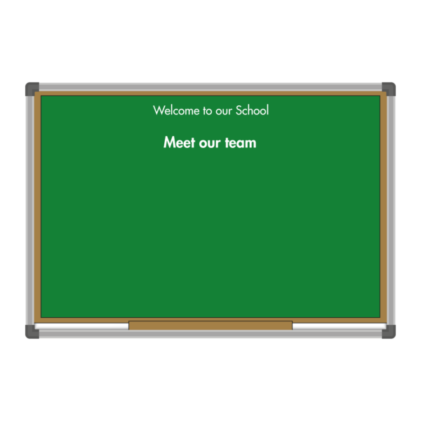 <div class="h4"><B>School Reception Staff Board</B></div><div class="caption-text">Staff photo boards can be vitally important in school & education environments. This board has been designed to resemble a classic chalk board and, thanks to its magnetic surface, can use our magnetic photo holders. This board measures <B>120 x 90cm</B>.</div>