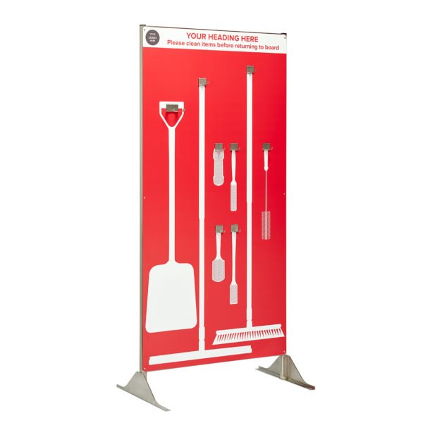 <div class="h4"><B>Cleaning Station Shadow Board</B></div><div class="caption-text">Mobile 5S stations can be supplied with or without equipment. Here you see a simple mobile 5S cleaning station shadow board. We will work with you and supply digital proofs to scale before production begins.</div>