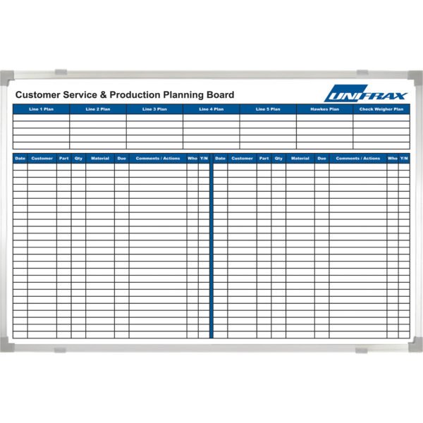 <div class="h4"><B>Production Planning Board</B></div><div class="caption-text">Unifrax one of the leading manufacturers of speciality fibres procured this custom printed magnetic whiteboard to ensure all necessary preparation is completed before a line production cycle begins. </div>