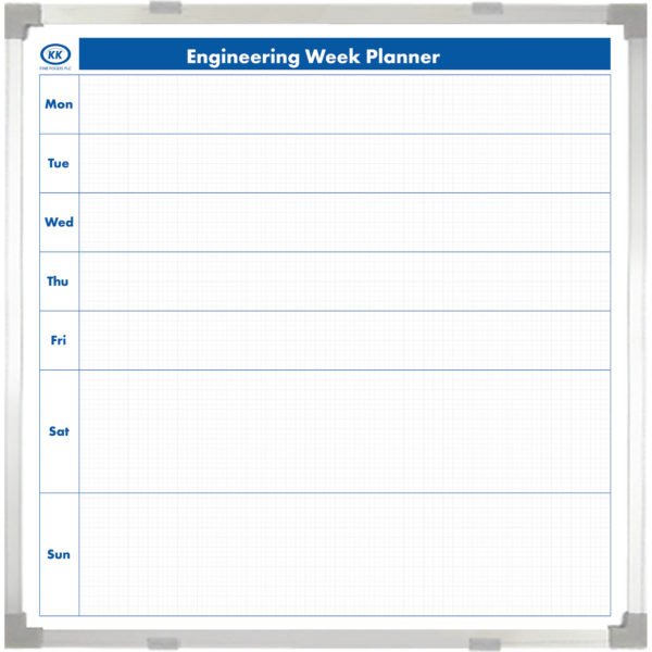 <div class="h4"><B>Engineering Weekly Planner Board</B></div><div class="caption-text">KK Fine foods bought this simple daily production planner whiteboard to maximize the materials, workforce, productivity time, and other resources used in the process of manufacturing.</div>