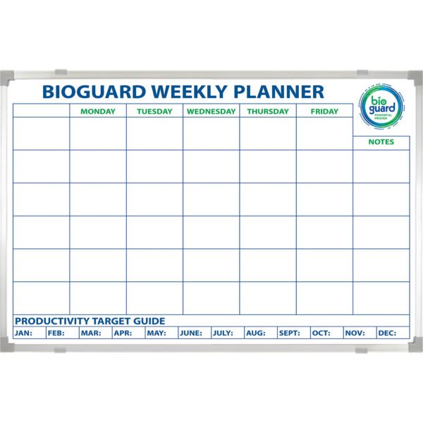 <div class="h4"><B>Bio guard Weekly Planner Whiteboard</B></div><div class="caption-text">Bio guard, a hygiene products manufacturer, designed this production planning board to enable them to look ahead, and identify steps necessary to ensure smooth and uninterrupted flow of production.</div>