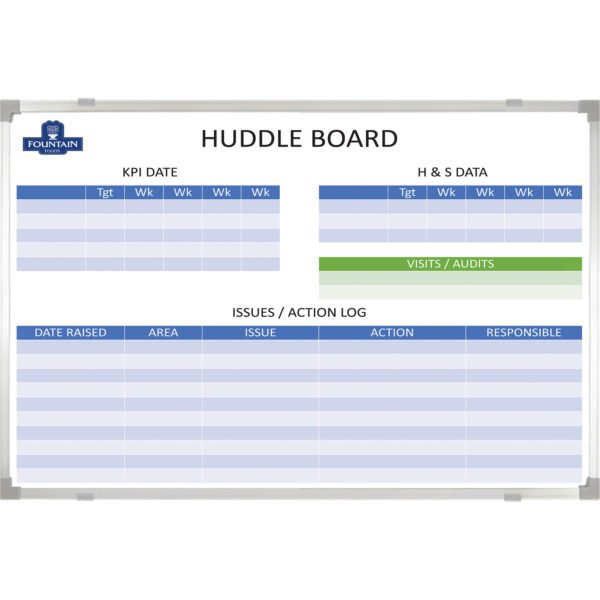 <div class="h4"><B>Huddle Board Action Log</B></div><div class="caption-text">Fountain foods, a customer from the food processing industry, designed this Huddle board to log issues and actions. The magnetic dry wipe surface comes with a 10 year guarantee. </div>
