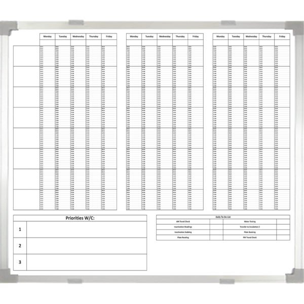 <div class="h4"><B>Weekly Priorities Custom Printed Whiteboard</B></div><div class="caption-text">This detailed production planner custom printed whiteboard, printed for one of our customers, was aimed at achieving smooth and continuous production by eliminating bottlenecks.</div>