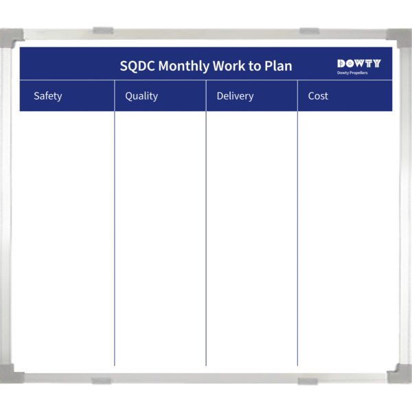 <div class="h4"><B>Dowty SQDC Monthly Work To Whiteboard</B></div><div class="caption-text">Dowty Propellers, a British engineering company, printed their SQDC ‘monthly work to plan’ board to list out KPI related tasks that are to be planned.</div>