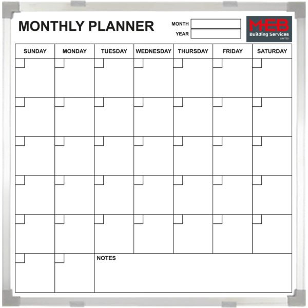 <div class="h4"><B>MEB Monthly Planner Board</B></div><div class="caption-text">MEB Building Services bought this monthly production planner whiteboard to plan the execution of production activities on a monthly basis.</div>