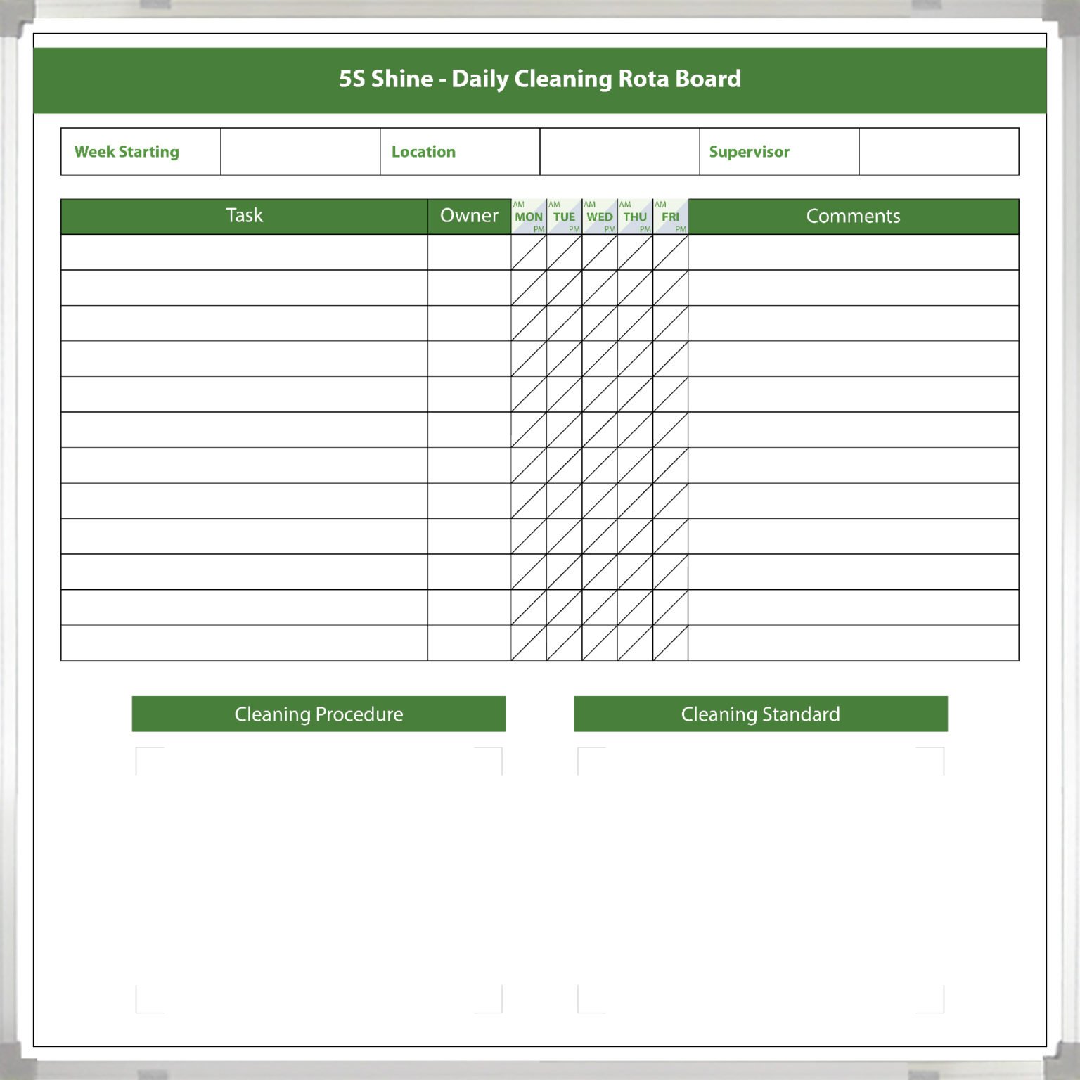 5S Shine Daily Cleaning Rota Whiteboard Magiboards