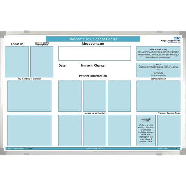 <div class="h4"><B>Meet Our Team Hospital Board</B></div><div class="caption-text">A larger 180 x 120 cm custom printed whiteboard which introduces Caldecot centre, key members of the team and gives important Patient Information.</div>