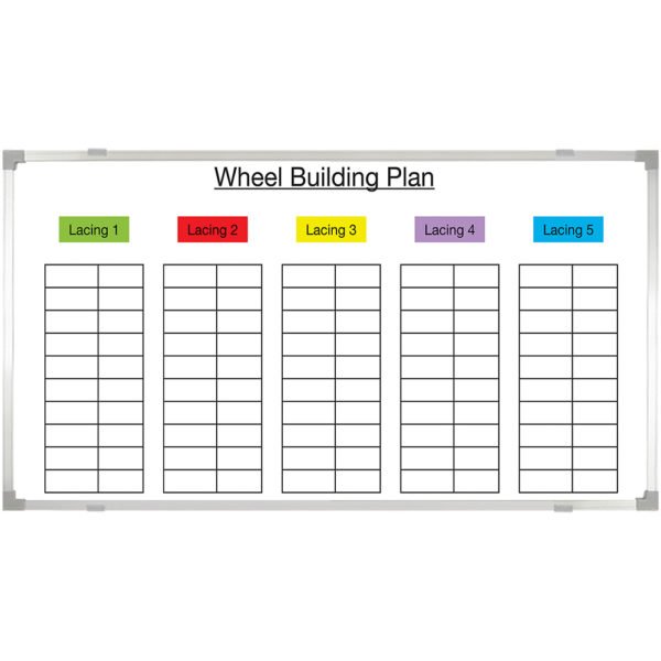 <div class="h4"><B>Brompton Bicycle Wheel Planning Board</B></div><div class="caption-text">A colourful 120 x 90 cm custom printed whiteboard to help with the wheel building plan.</div>
