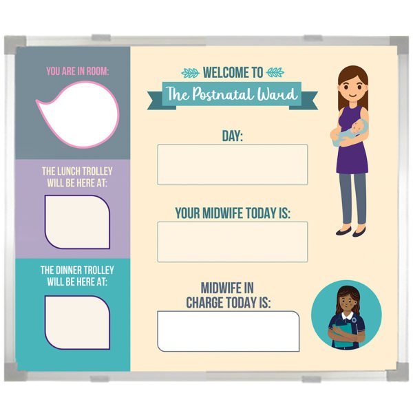 <div class="h4"><B>Welcome to the Pre Natal Ward Whiteboard</B></div><div class="caption-text">A small but very welcoming board helping you to see who you need to speak to on any particular day. 60 x 50 cm width x height. </div>