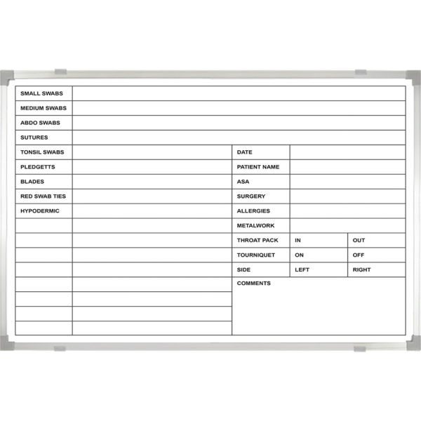 <div class="h4"><B>Worcestershire Acute Hospital Swab Whiteboard</B></div><div class="caption-text">A 120  x 90 cm black and white SWAB whiteboard with extra lines to allow for other swabs to be written in with a dry wipe marker pen. This board also accepts magnetic accessories.</div>