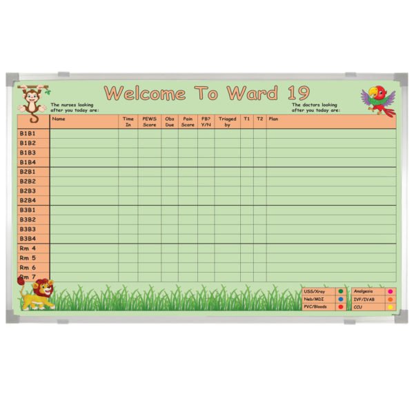 <div class="h4"><B>Custom Size Children's Ward Board</B></div><div class="caption-text">A lovely design to help cheer the children up on ward 19. This customisable NHS board is also a special size at 149 x 99 cm</div>