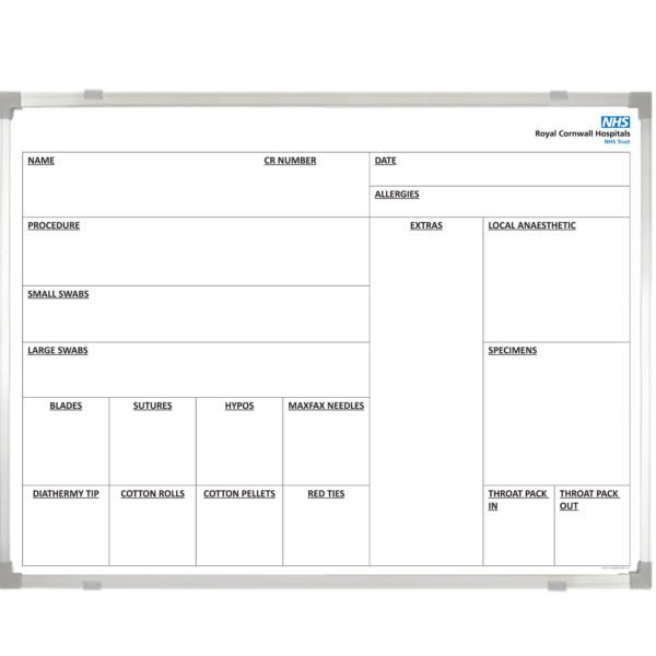 <div class="h4"><B>Royal Cornwall Hospitals Trust</B></div><div class="caption-text">a 120 x 90 cm magnetic dry erase Small Swabs Board</div>