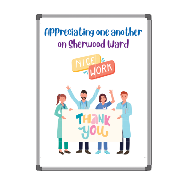 <div class="h4"><b>Southern Health NHS Foundation Thank You Board</b></div><div class="caption-text">This board for the Southern Health NHS Foundation features a creative design with illustrative characters and a thank you message to the team. The whiteboard is 150 x 120cm and uses bright and attention grabbing colours. 
</div>